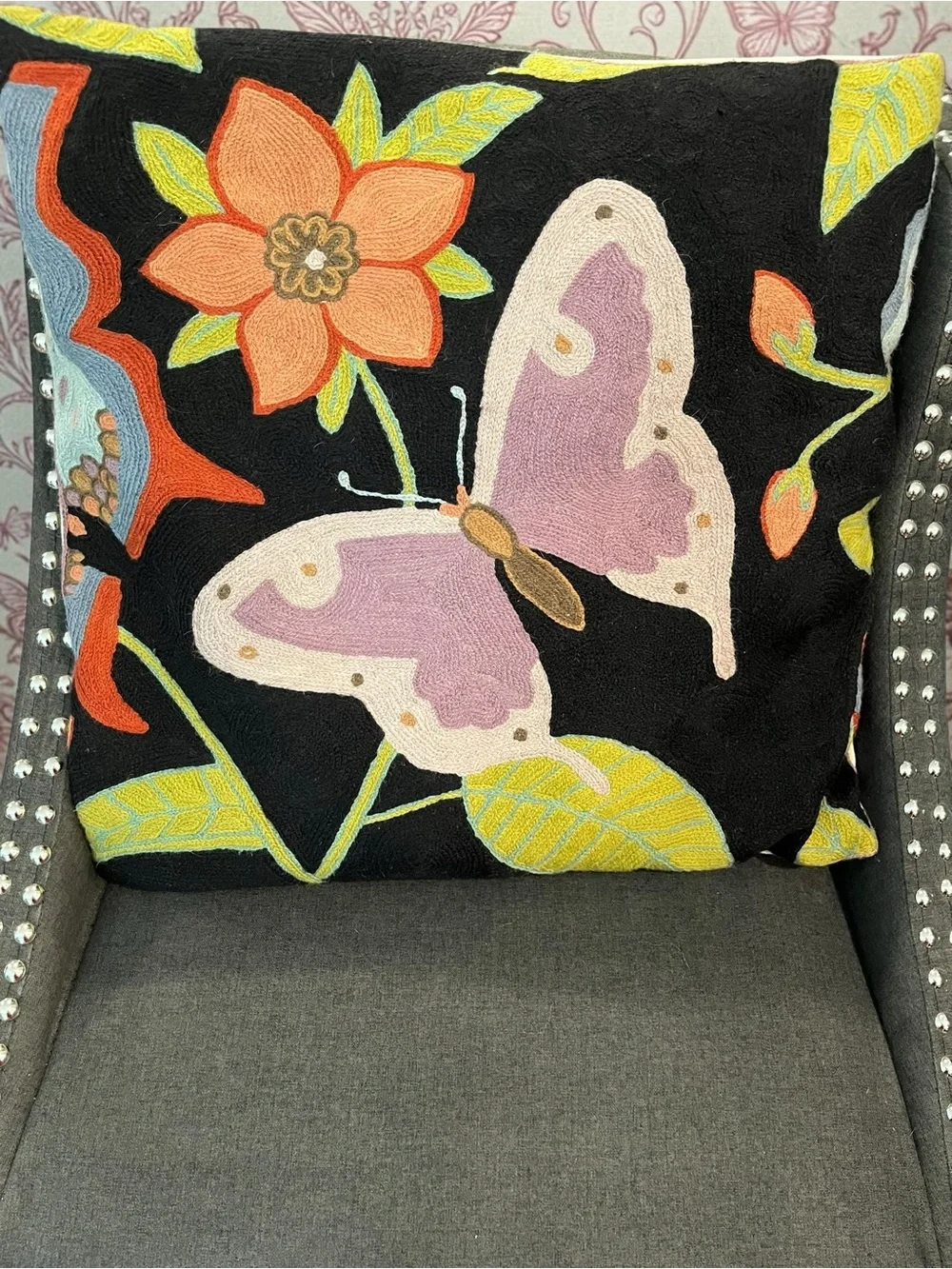 Set of 2 Handmade Kashmir Wool Butterfly Throw Pillows Floral Cottagecore Boho